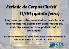 11/06 - FERIADO DE CORPUS CHRISTI
