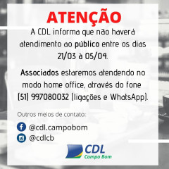 Atendimento ao público está suspenso na CDL até 05/04