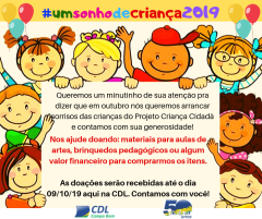 #umsonhodecriança 2019 - Para Projeto Criança Cidadã